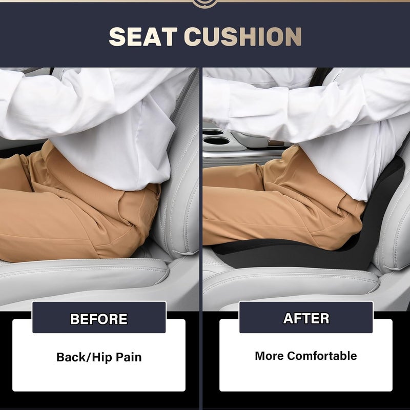 Coverado Car Seat Cushion and Lumbar Support Pillow One Piece, Memory Foam Ergonomic Back Support Driving Seat Cushion for Back Pain, Non-Slip Washable Cushion for Car, Driver, Office - Image 5